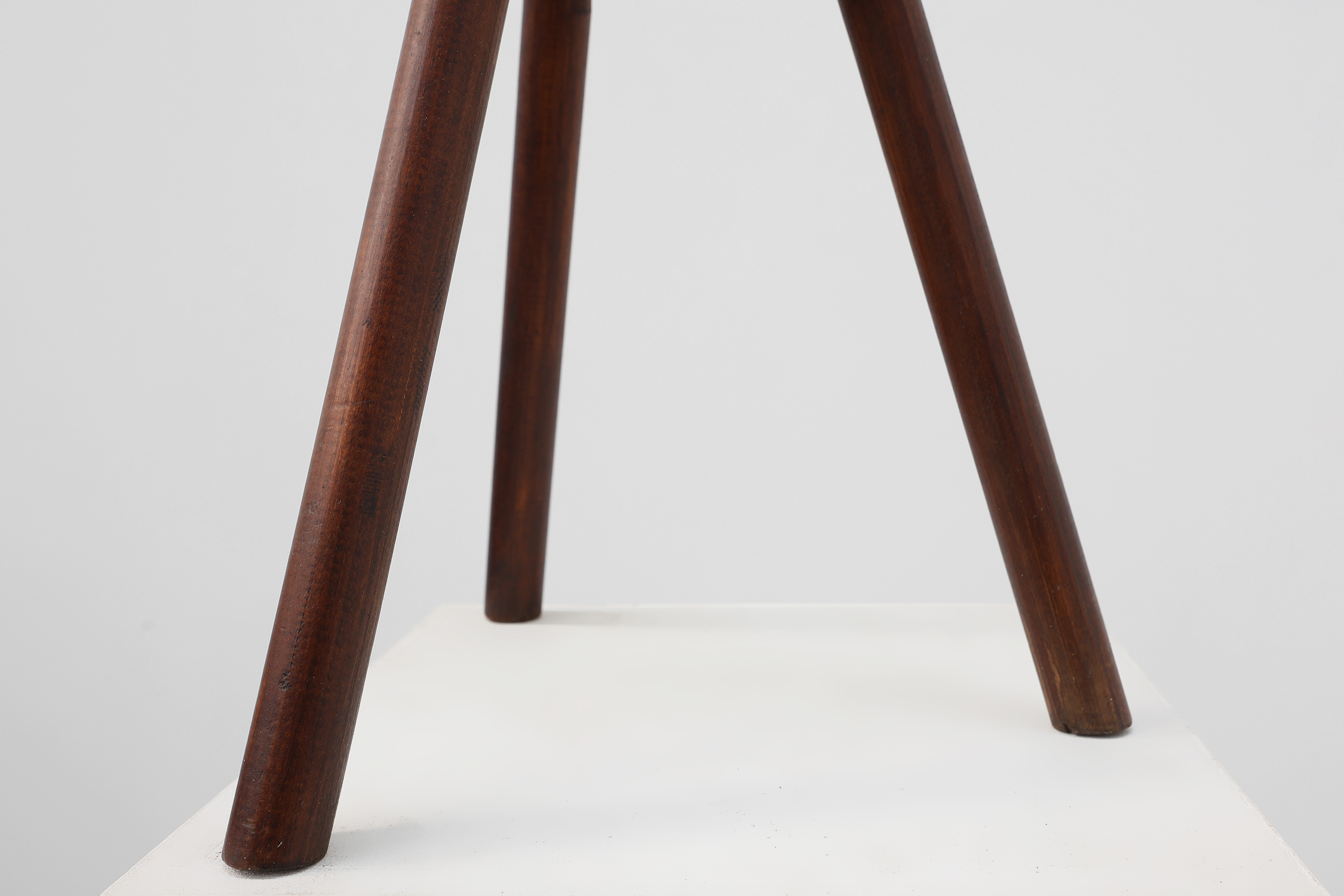 Rustic oak wooden tripod stool, France, ca. 1900thumbnail
